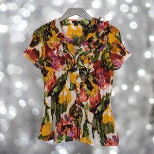 Vintage 90's Y2K East 5th Accordion Pleat Watercolor Floral Frilly Top *Medium